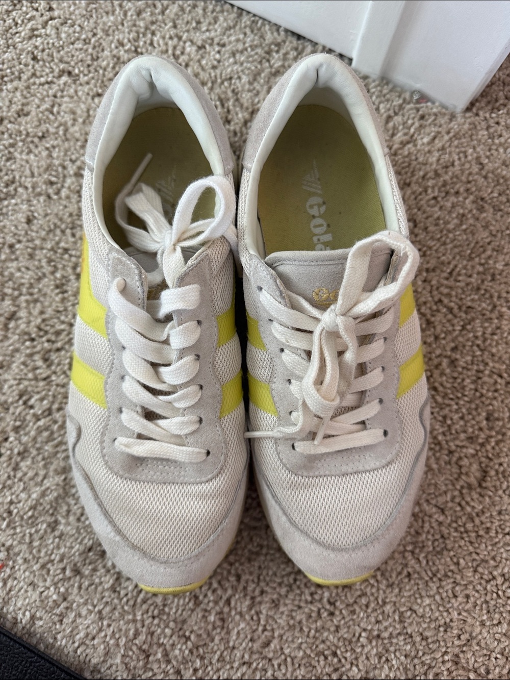 Gola Women's White Sneakers with Yellow Accent Stripes